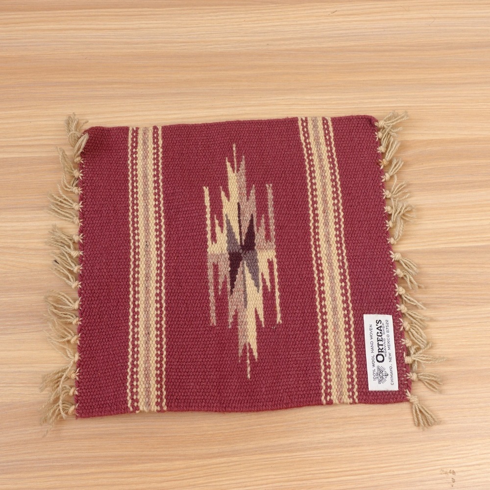 Vintage Western Ortegas Chimayo Hand Woven Wool Southwest SantaFe Mat 10x10 RARE